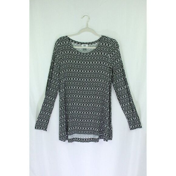 Old Navy Tunic Top Womens Medium Long Sleeve Print Modal Black Travel Stretch - Picture 1 of 5